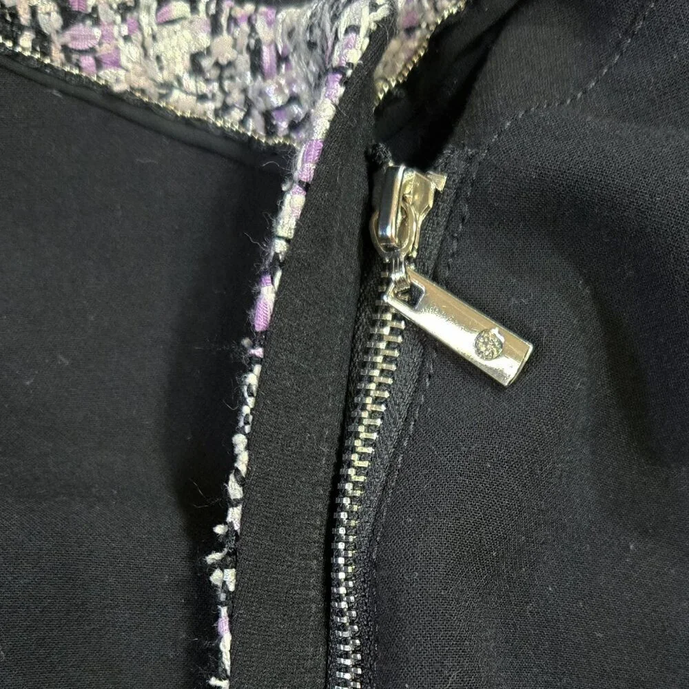 White House Black Market Black Contrast Tweed Trim Cropped Moto Jacket Pockets